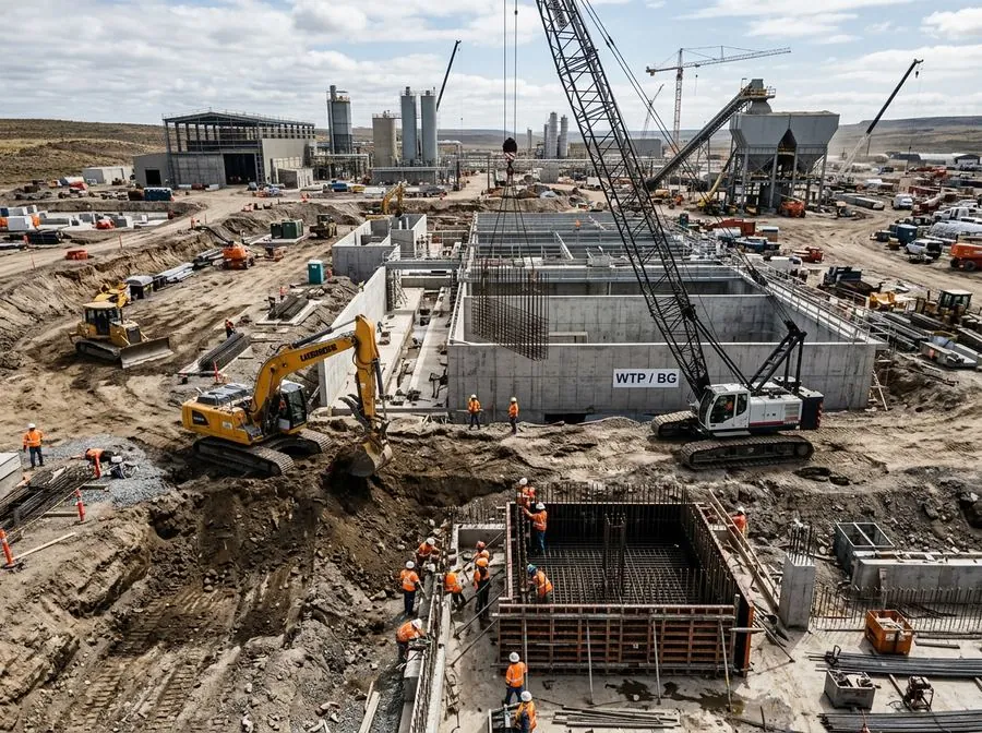 Concrete digester tanks under construction on site