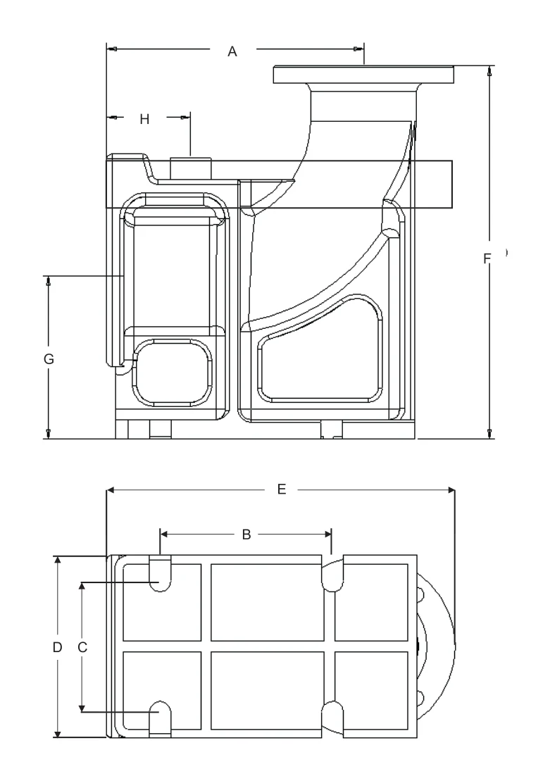 Auto-coupling dimension drawing, side and plan views, lettered A to H to match the dimension table
