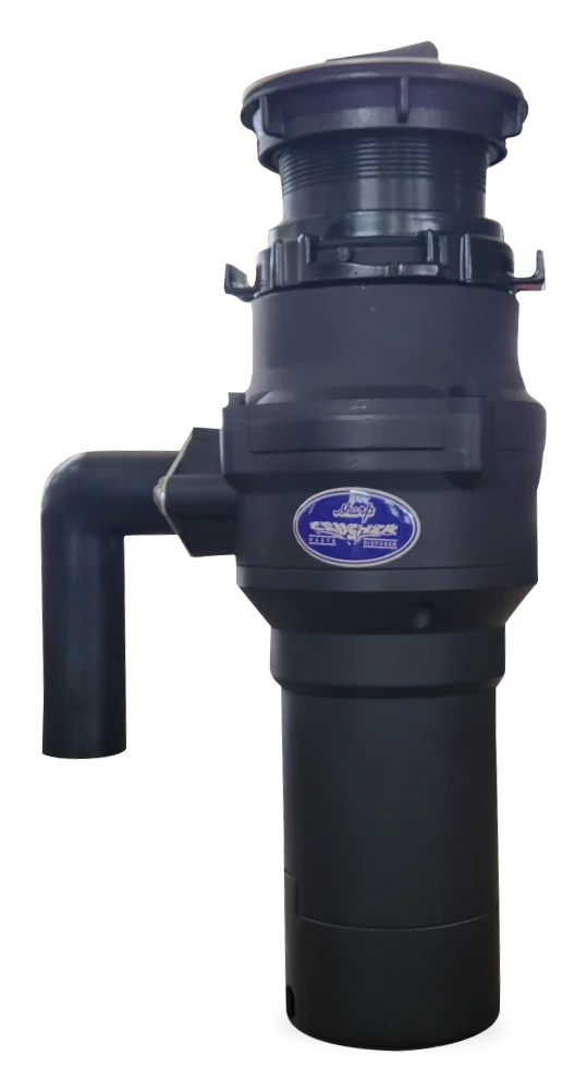 CD 500 domestic food waste disposer, black body with side outlet elbow