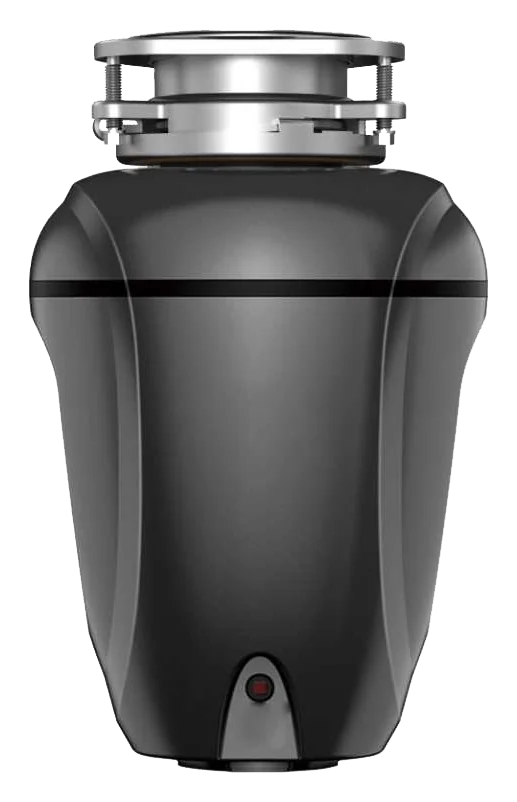 CD 750 domestic food waste disposer, dark grey body with stainless sink mount