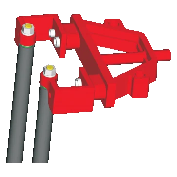 The red fixing stand holding the tops of the two guide rods