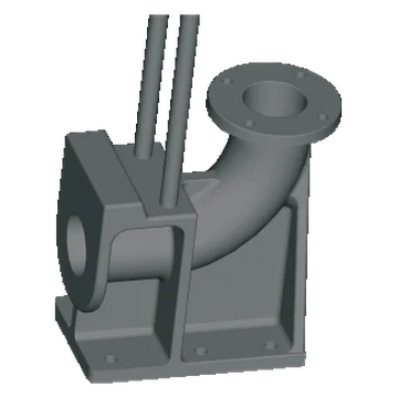 The cast iron bend pipe on its foot, with the guide rods rising from it