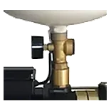 The brass fitting and valve joining the tank to the pump