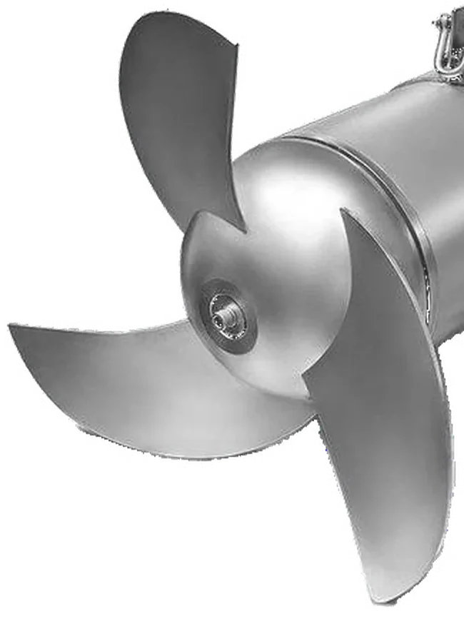 Three-blade swept propeller on the front of the mixer