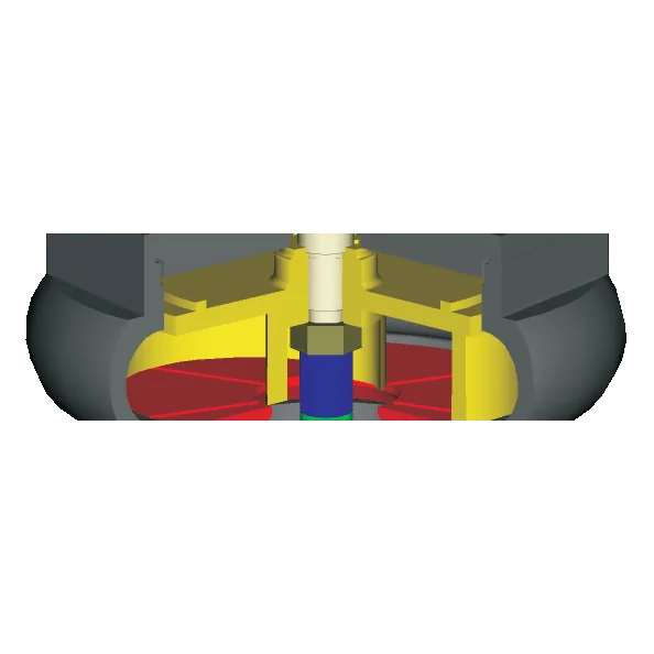 Cutaway of the impeller in its casing, above the cutters
