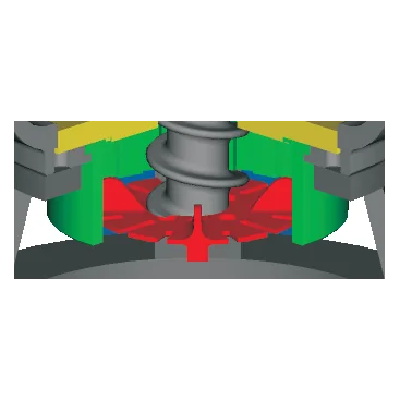 Cutaway of the chopper cutter at the intake, at the foot of the screw rotor