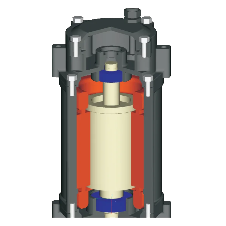 Cutaway of the PG motor: stator around the rotor, with a bearing above and below