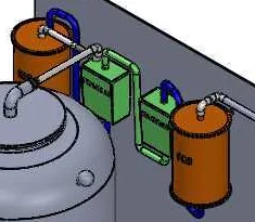 Purification filters piped along the back wall, from the 5 m³ plant layout