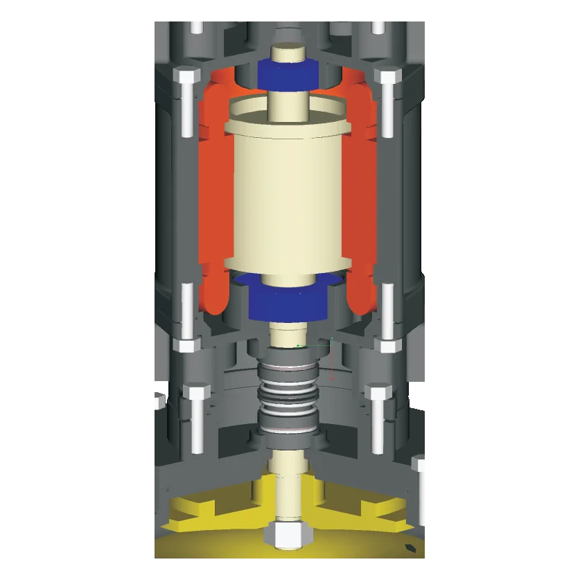 Cutaway of the shaft running from the rotor through the seal to the impeller