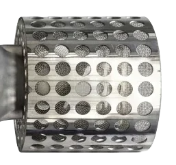 Perforated stainless steel cage round the propeller