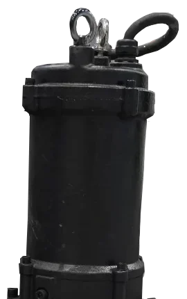Black submersible motor with a lifting eye and cable on top