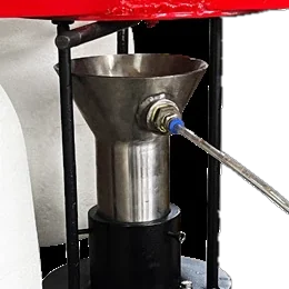 Stainless steel skimming funnel above the pump