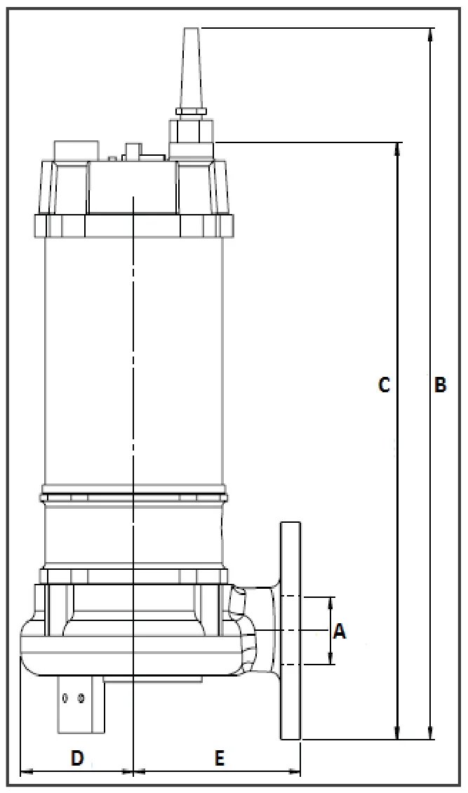 PDS Series dimension drawing — discharge pipe A and overall dimensions B to E