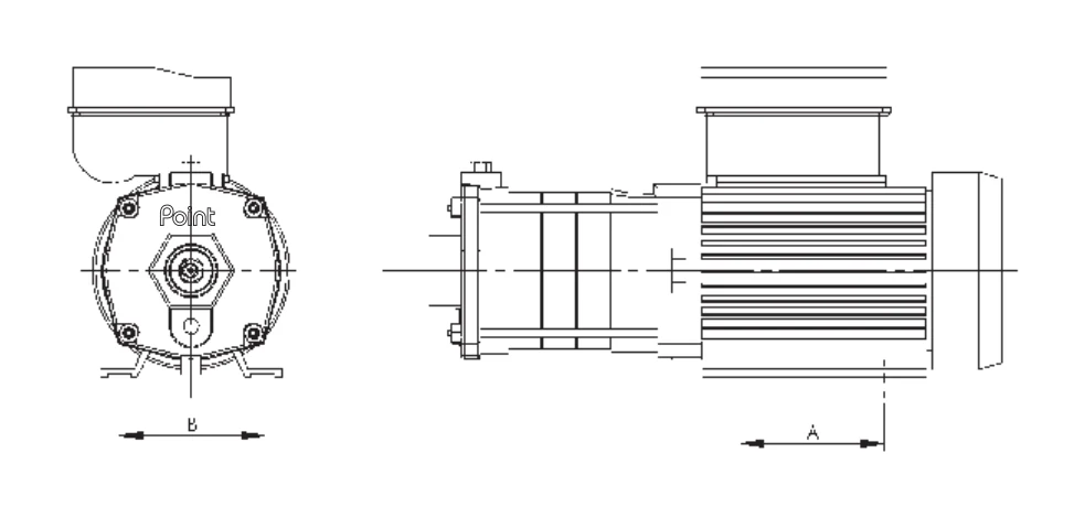 PH multistage dimension drawing, end and side views, with dimensions A and B
