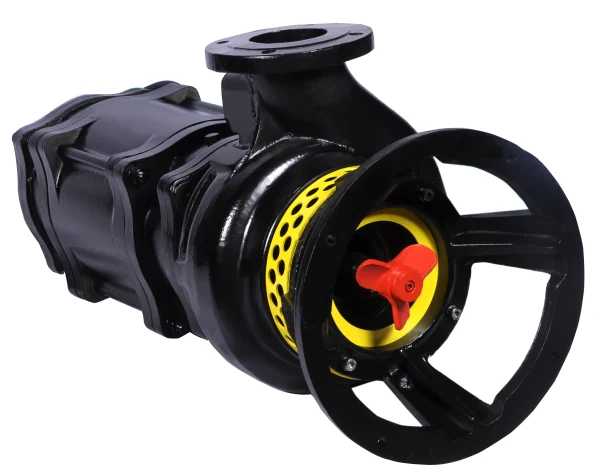 Point PA Series agitator slurry pump on its side, showing the red agitator at the intake inside its stand