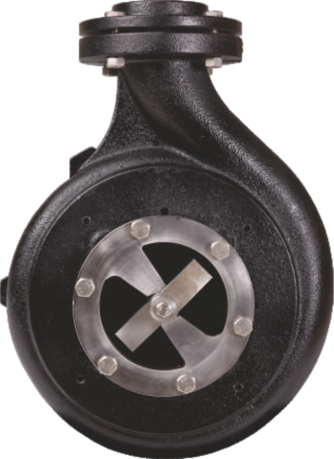 PCC Series pump casing seen from the intake: a two-bladed rotary cutter turning inside the bolted stationary cutter ring