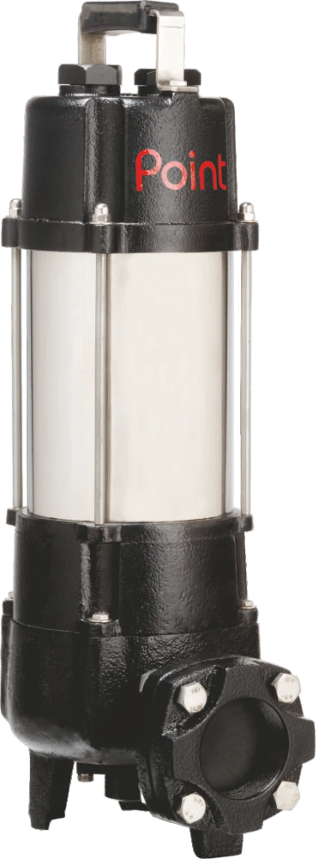 Point PDS Series submersible drainage pump: stainless motor body between cast-iron end covers, with a flanged side discharge