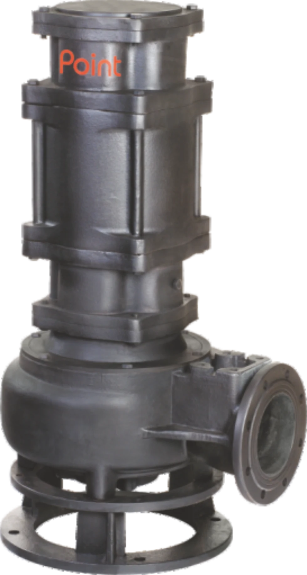 Point PS Series submersible sewage pump on its stand, with a flanged side discharge