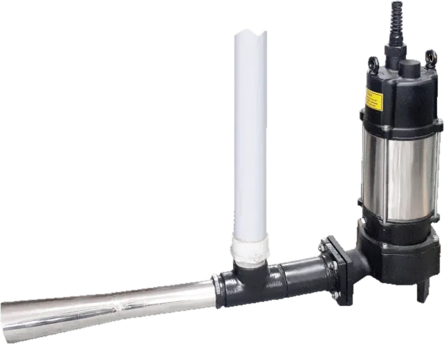 Single-nozzle jet aerator: a compact submersible pump driving one stainless steel venturi nozzle, with a white air intake pipe rising from the nozzle tee